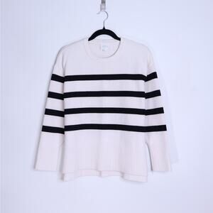 SUNDAYS Oversized Plush Crew Neck Sweater White with Black Stripes Women's XS